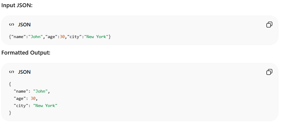 Example of JSON formatter online