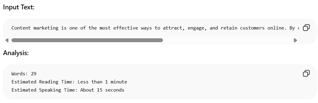 Example of words to minutes converter